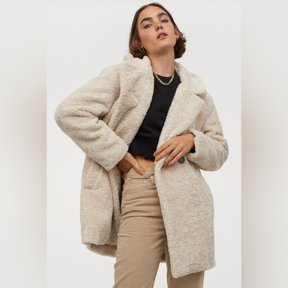 H&M Teddy Coat In Cream